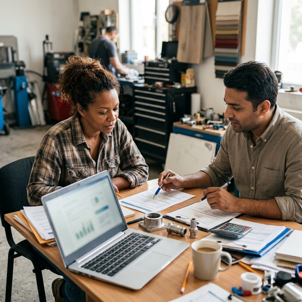 Two peeple talking about small business owners insurance cost.
