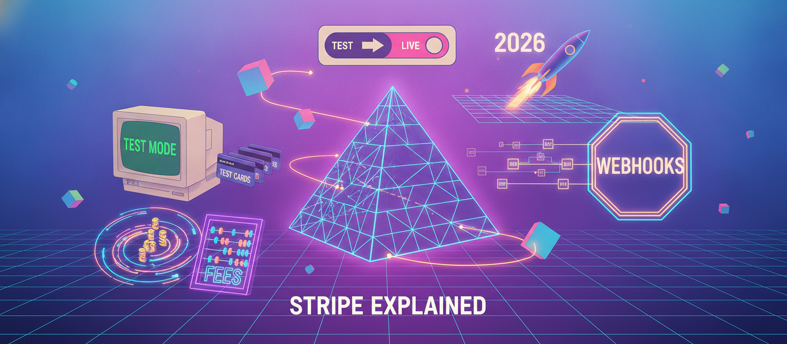 Stripe Explained: Test Mode, Test Cards, Fees, Webhooks & Going Live (2026)