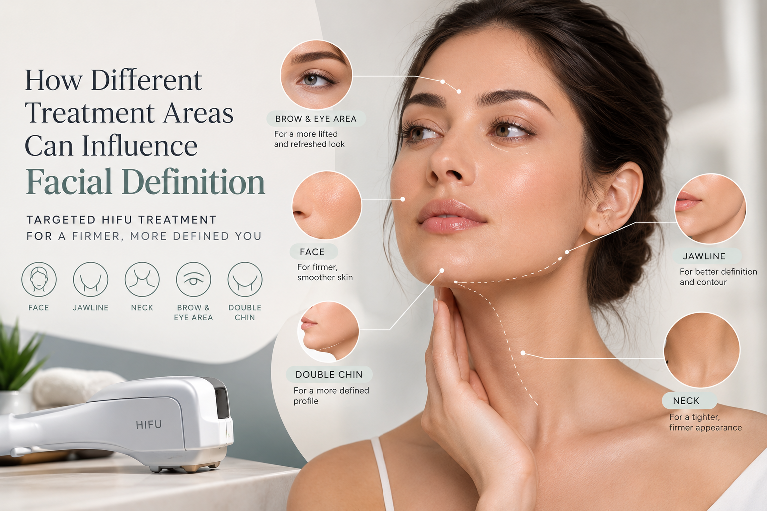 HIFU treatment adapted to different areas of the face